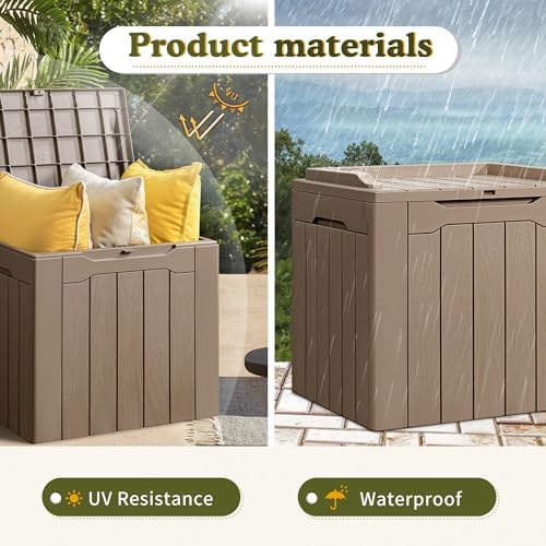 Devoko 31 Gallon Waterproof Outdoor Storage Box Resin Deck Box Lockable and UV Resistant for Patio Furniture,Garden Tools (Light Brown) - Image 4