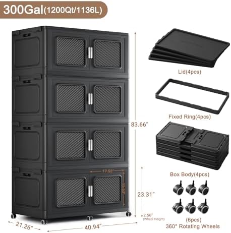 BROVIEW 1200 Qt Extra Large Stackable Storage Bin with Lids, 4 Pack Black - Image 2