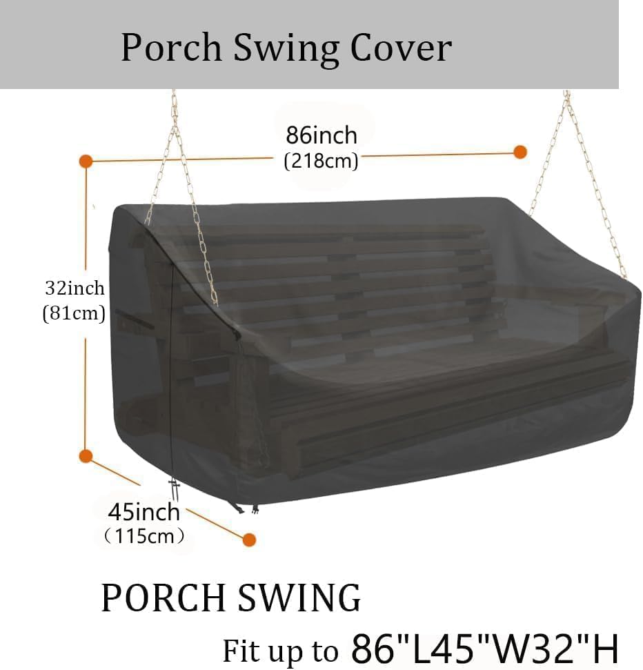Porch Swing Cover 86Inch Waterproof 600D Oxford Hanging Outdoor Swing Cover Garden Hammock Patio Furniture Covers (Black, 86x45x(32-24) Inch) - Image 2