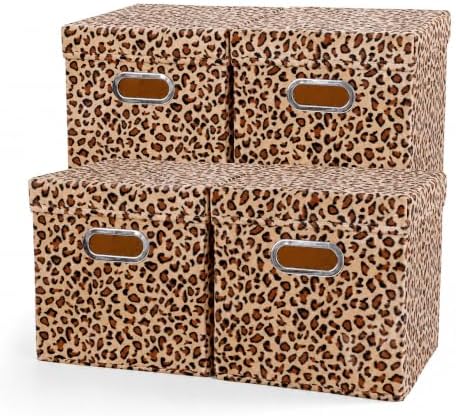 ANMINY Leopard Cheetah Print Storage Cubes Bins with Lids, 11Inch 4PCS by ANMINY