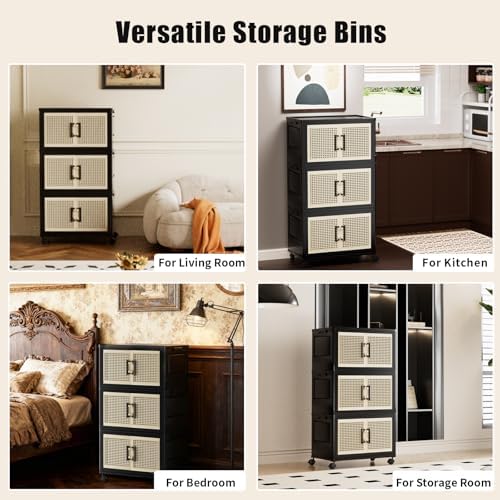 Storage Bins with Lids, Stackable Storage Containers with Lids, Collapsible Plastic Bins, Closet Organizers and Storage with Wheels and Magnetic Door for Home Office Dorm (3 Pack) - Image 6