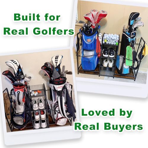 Jsskeeim Golf Bag Storage Organizer for Garage Organization, Golf Bag Stand for Golf Bag Accessories, Spacious Golf Rack for Golf Clubs & Golf Essentials, Ideal Golf Gifts for Men (Fits 2 Golf Bags) - Image 6