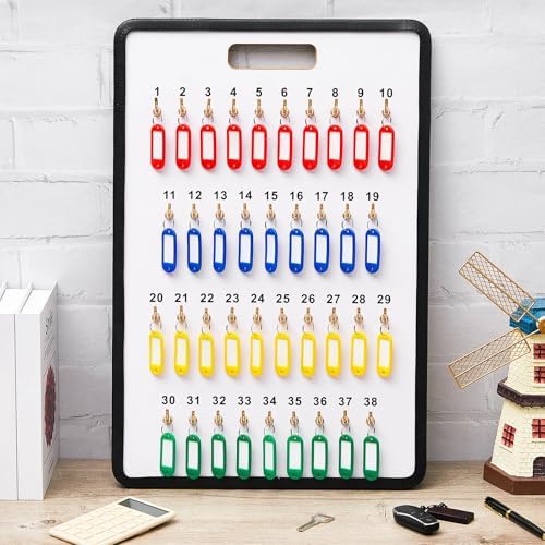 RattanView Key Hook Board Rack with 40 Pcs Plastic Tags Set 23.4 x 15.5 Inch Key Holder Wall Mount with 38 Hooks Self Closing Tabs Colored Labels for Car Hotels Office House Storage Organization - Image 7