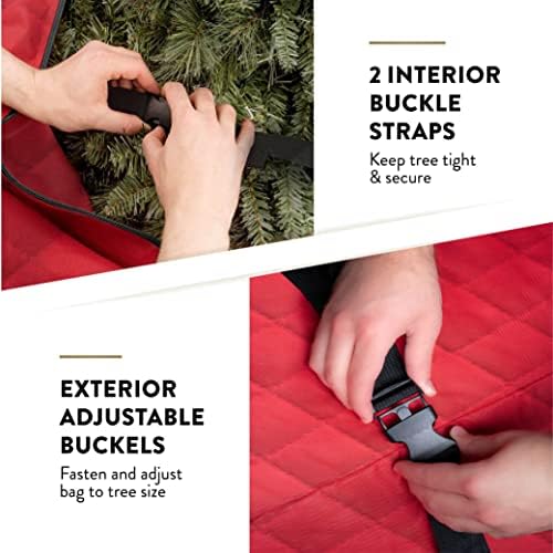 ZOBER 600D Oxford Fabric Large Rolling Christmas Tree Storage Bag - Fits 9 Ft Artificial Trees - Waterproof Christmas Tree Bag For Storage Box For Xmas, Durable Handles and Wheels - Quilted Red - Image 5