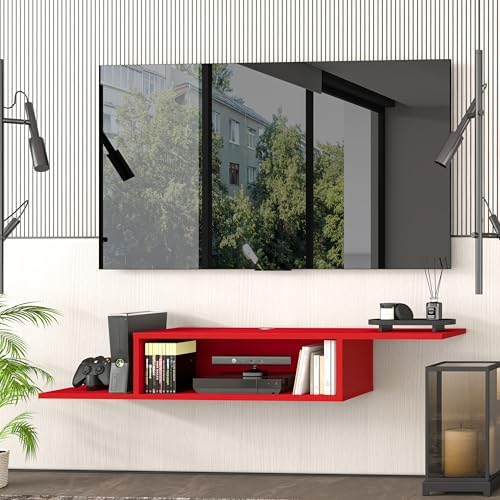 Atelier Mobili Floating TV Stand for Up to 65 Inch TVs – Wall Mounted Floating Shelf for Under TV, Entryway Organizer & Bedroom Vanity – Multi-Purpose Storage & Display Console (Red, 57INCH) - Image 4