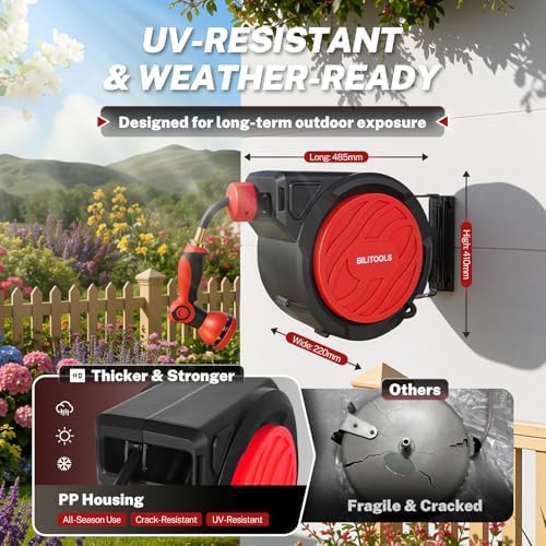 BILITOOLS Retractable Garden Water Hose Reel 5/8" x 50 ft Wall Mount - Image 6