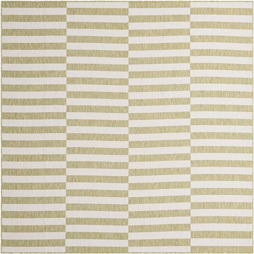 Unique Loom Outdoor Striped Collection Area Rug - Striped (7' 10" Square Green/Ivory) - Image 2
