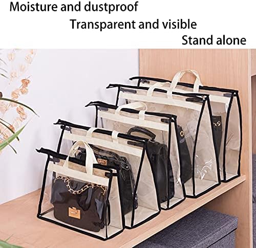 10 Pack Handbag Storage Organizer Dust Bags Transparent Purse Storage Bag Organizer for Closet with Handle and Zipper Handbags Bag (Beige) - Image 7