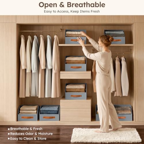 Homsorout Fabric Storage Bins for Organizing - 6 Pack Large Trapezoid Collapsible Storage Bins with Front Handle, Closet Organizers and Storage for Bedroom, Home Shelves, Small Spaces, Grey - Image 3
