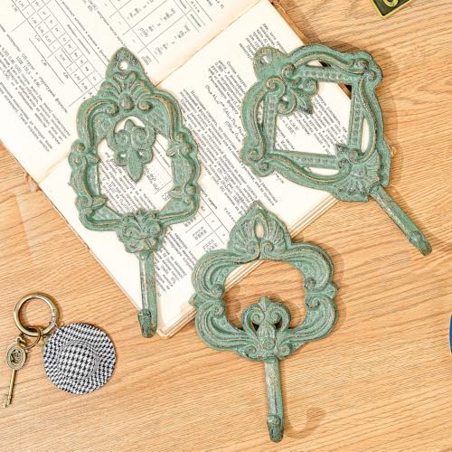 Sungmor Set of 3 Decorative Cast Iron Wall Hooks - Vintage Green - Image 6