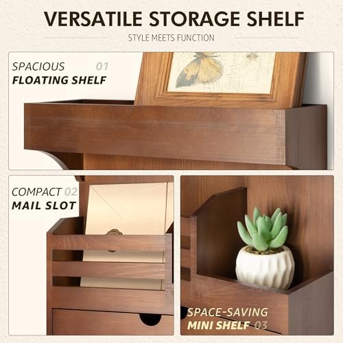 Rebee Vision Key Holder Wall Mount with Drawer Organizer for Entryway,Brown - Image 6