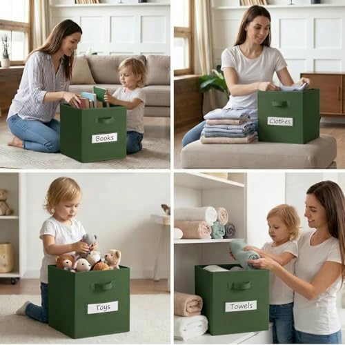 Storage Bins,13" Cube Storage Bin with Labels,10pcs,Dark Green - Image 6