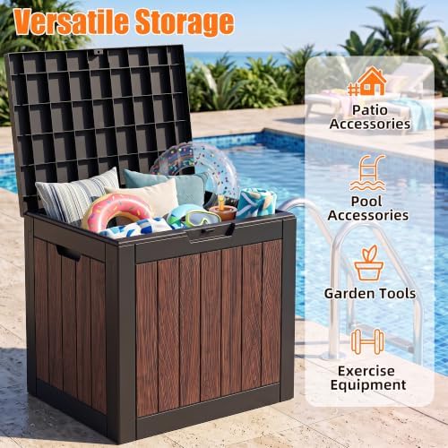 Vixzen 35 Gallon Deck Boxes Outdoor Waterproof, Lockable Resin Storage Box with lid for Furniture Cushions, Weatherproof Containers Outside Storage Boxes for Garden Patio Tools(Black Cognac Walnut) - Image 3