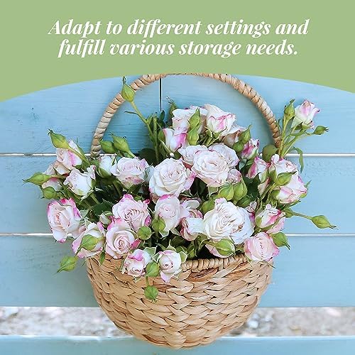 Wall Hanging Baskets Set of 2, Water Hyacinth Woven Basket, Flat Back Hanging Baskets for Plants & Flowers, Semi-Round Wall Decor for Garden, Porch, Bathroom & Kitchen - Image 7