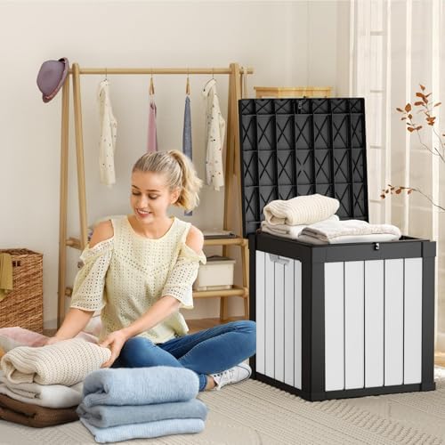 Vixzen 50 Gallon Outdoor Deck Box, Lockable Resin Waterproof Storage Box, UV Resistant, Weather Resistance, Outside Storage Bin for Gardening Tools Pool Supplies (Black&White) - Image 6