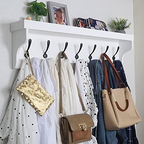 WEBI Coat Rack Wall Mount with Shelf,35" Long White Wall Shelf with Hooks Underneath,Entryway Coat Rack with 7 Triple Hooks for Hanging Coats,Bathroom,Mudroom,Hallway - Image 3