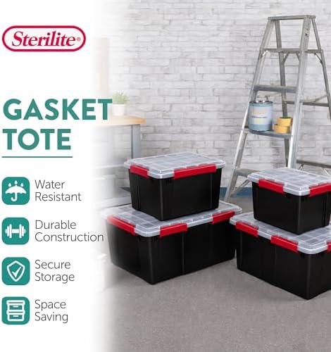 Sterilite 8 Pack Gasket Box, Stackable Plastic 13.5 Gallon Storage Container with Lids, Black - Waterproof and Dustproof Tote for Home Organization - Image 2