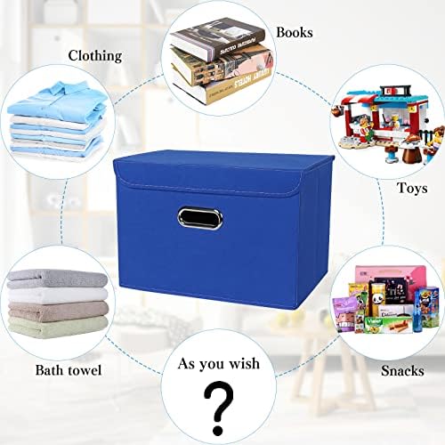 STOREONE Fabric Storage Cube Bins Foldable Organizer Container Collapsible Basket with Lids and Metal Handles, for Home, Bedroom, Closet 8 Pcs (Dark Blue) - Image 3