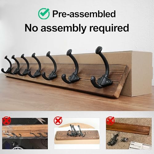 WEBI Rustic Coat Rack Wall Mount,30" Long 7 Cast Iron Coat Hooks Wall Mounted,Heavy Duty Farmhouse Wood Coat Hanger Wall Antique Vintage Hooks for Hanging Jacket,Clothes,Backpack,Brown - Image 5