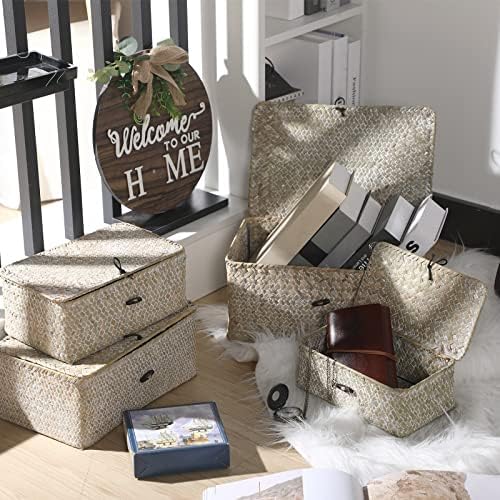 Woanger Set of 4 Wicker Baskets with Lids, White - Image 4