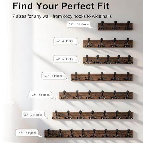 SKOLOO 30-Inch Wood Burnt Coat Rack Wall Mount with 5 Triple Hooks - Ideal for Family Entrances, Classrooms, and Pet Supplies Storage - Perfect Coat Hooks for Wall, Pack of 2 - Image 6