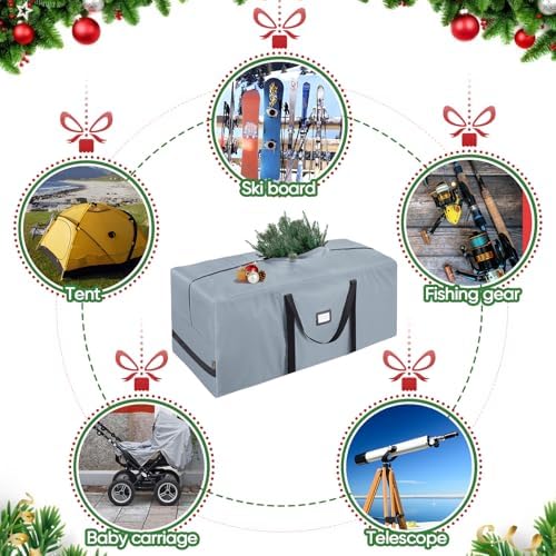 BALEINE 9 ft Christmas Tree Storage Bag, Heavy Duty 900D Oxford Fabric with Reinforced Handles and Dual Zippers Wide Opening, Extra Large Storage Container for Trees (Grey) (Pack of 2) - Image 6