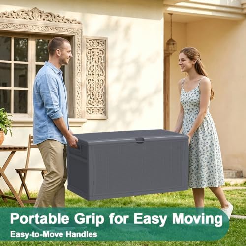 EHHLY 121 Gallon Outdoor Storage Box Large, Lockable Outside Storage Containers Waterproof Patio Cushions Deck Boxes, Rattan Plastic Garden Hose Boxes Resin Pool Storage Bins, Grey - Image 7