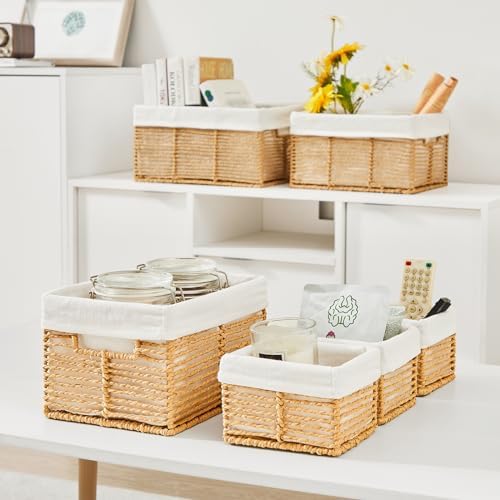 Vagusicc Wicker Storage Basket, 6 Pack Baskets for Organizing, Wicker Baskets with Handle, Rectangular Woven Basket for Storage Shelves, Cube Storage Bins for Closet/Clothes/Dresser, Natural - Image 5