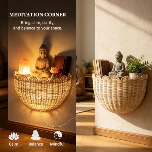 Handwoven Rattan Wall Basket with LED String Light, 1Pack - Image 7
