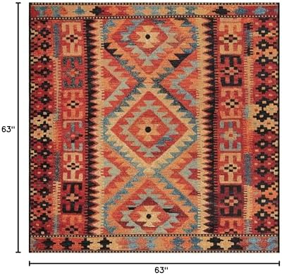 Unique Loom Outdoor Tribal Collection Area Rug - Tortuguero (5' 3" Square, Multi/ Blue) - Image 2
