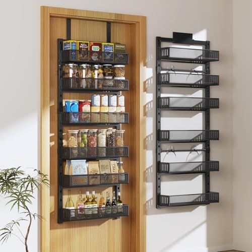Pantry Door Organizers and Storage, 6-Tier Large Metal Heavy-Duty Frame Over the Door Spice Rack, 2 in 1 Wall-Mounted or Hanging shelf for Kitchen, Bathroom, Laundry Room, Bedroom, Closet &Nursery by DAOTENGQL