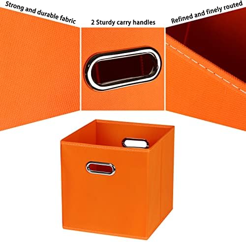 Fabric Cubby Storage Bins,13x13x13 Inches,Cube Organizer Bin Foldable Storage Boxes with Dual Handles Fabric Organizer Box and collapsible Storage basket,Set of 8,Orange - Image 7
