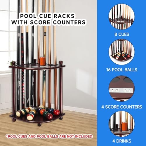 GSE Billiards Pool Cue Racks with Score Counters Hold 8 Cues, Mahogany - Image 2