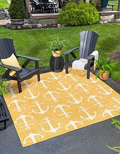 Unique Loom Outdoor Coastal Collection Area Rug - Ahoy (10' Square, Yellow) by UniqueLoom