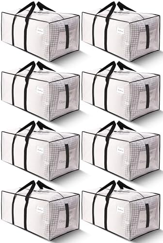HOMESURE8 Pack 40 Gal Large Strong Moving Bags with Zippers & Carrying Handles - Water-Resistant - Heavy Duty Storage Tote for Space Saving, Fold Flat, Alternative to Moving Box (Semi-Transparent) by HOMESURE