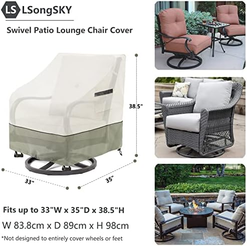 Outdoor Swivel Lounge Chair Cover 2 Pack,100% Waterproof Heavy Duty Outdoor Chair Covers,(33 W x 35 D x 38.5 H inches) Patio Furniture Cover for Swivel Patio Chair,White&Grayish Green - Image 3