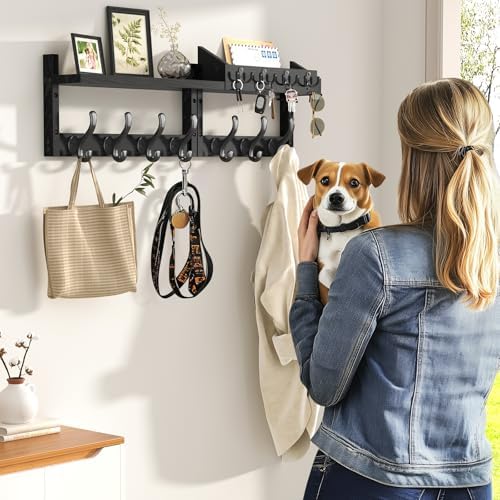 Evermagin 29" Coat Rack Wall Mount with Shelf & 11 Hooks, Entryway, Black - Image 5