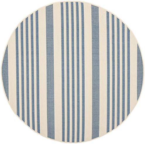 SAFAVIEH Courtyard Collection 4' Round Beige/Blue CY6062 Stripe Indoor/ Outdoor-Waterproof Easy-Cleaning Patio Backyard Mudroom Area-Rug - Image 3