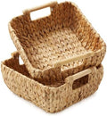 Casafield Set of 2 Water Hyacinth Oval Storage Baskets with Wooden Handles - Small, Woven Bin Organizers by Casafield