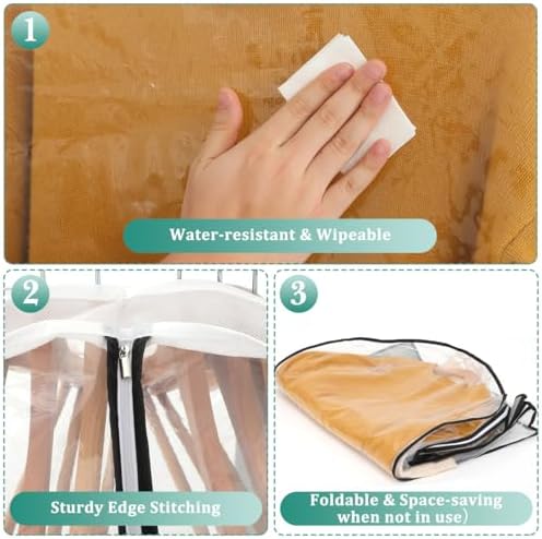 GLEAVI 6 Pack Garment Bags for Hanging Clothes, (3x40" & 3x50") Gusseted Clear Closet Storage Bags, Breathable Non-woven Back & Peva Front Coat Protector with Overlapping Dustproof Top for Dress, - Image 7