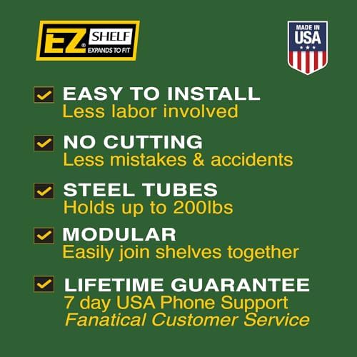 EZ Shelf - Hanging Shelf - Closet Rod - Expands 17.5-27” - White, Closet Shelves - Strong, Holds 200 lbs - DIY, Easy Install - to 2 Side Walls - Alternative to Wire Shelving - Image 6