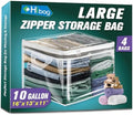 HIBAG 10 Gallon Large Storage Bag for Clothes, Zipper Clothing Storage Bag, Clear Organizer with Reinforced Handles, for Closet and Underbed Storage (4 Pack) by HIBAG