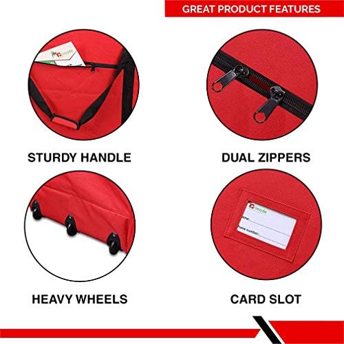 Rolling Tree Storage Bag, Fits Up to 9 foot Disassembled Holiday Tree, 28" Height X 16" Wide X 60" Long Extra Large Heavy Duty Storage Container with Wheels (Red) - Image 3