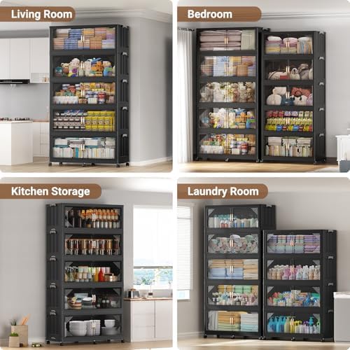 BROVIEW V60 560QT Plastic Stackable Storage Bins with Lid, 4Pack Black - Image 6