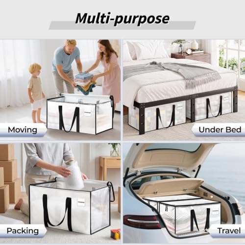 8 Pack Extra Large Clothes Storage Bins with Lids, Moving Bags, Clear - Image 6