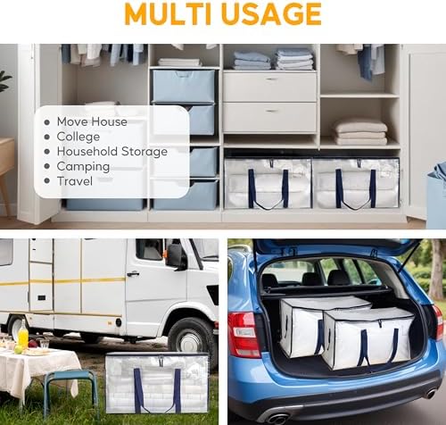 HealSmart 12 Pack Large Moving Bags with Zippers & Handles, Moving Supplies with lids, Heavy Duty Totes for Space Saving, Fold Flat, Moving and Storing, Clear - Image 6