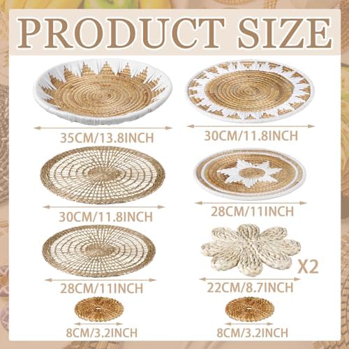 Xuhal 8 Pcs Boho Wall Basket Decor Decorative Bulrush Woven Basket Wall Decor Rustic Farmhouse Hanging Baskets for Kitchen Rustic Home Summer Decorations - Image 3