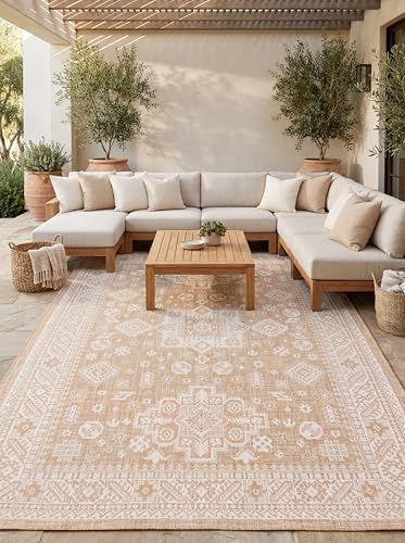 Rugs.com Outdoor Aztec Collection Rug – 5' x 8' Natural Flatweave Rug Perfect for Living Rooms, Large Dining Rooms, Open Floorplans by Rugscom