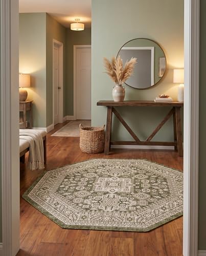 Rugs.com - Outdoor Aztec Rug – 5 Ft Octagon Green Indoor/Outdoor Rug – Weather-Resistant Flatweave for Patios, Decks, and Porches - Image 7