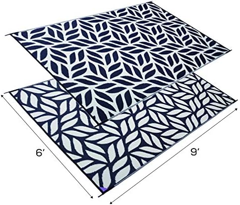 Stylish Camping 256091 6-feet by 9-feet Reversible Mat, Plastic Straw Rug, Large Floor Mat for Outdoors, RV, Patio, Backyard, Picnic, Beach, Camping - Leaf Mat (Black/Beige) - Image 2